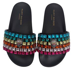 Kurt Geiger Rainbow Gem Slide Sandals Multicolor Embellished Crystal Strap
